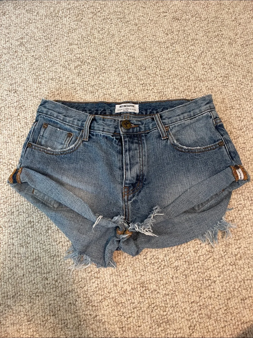 One Teaspoon Light Blue Frayed Hem Denim Shorts